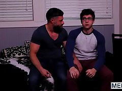 Bearded daddy loves drilling slim twink with glasses hard